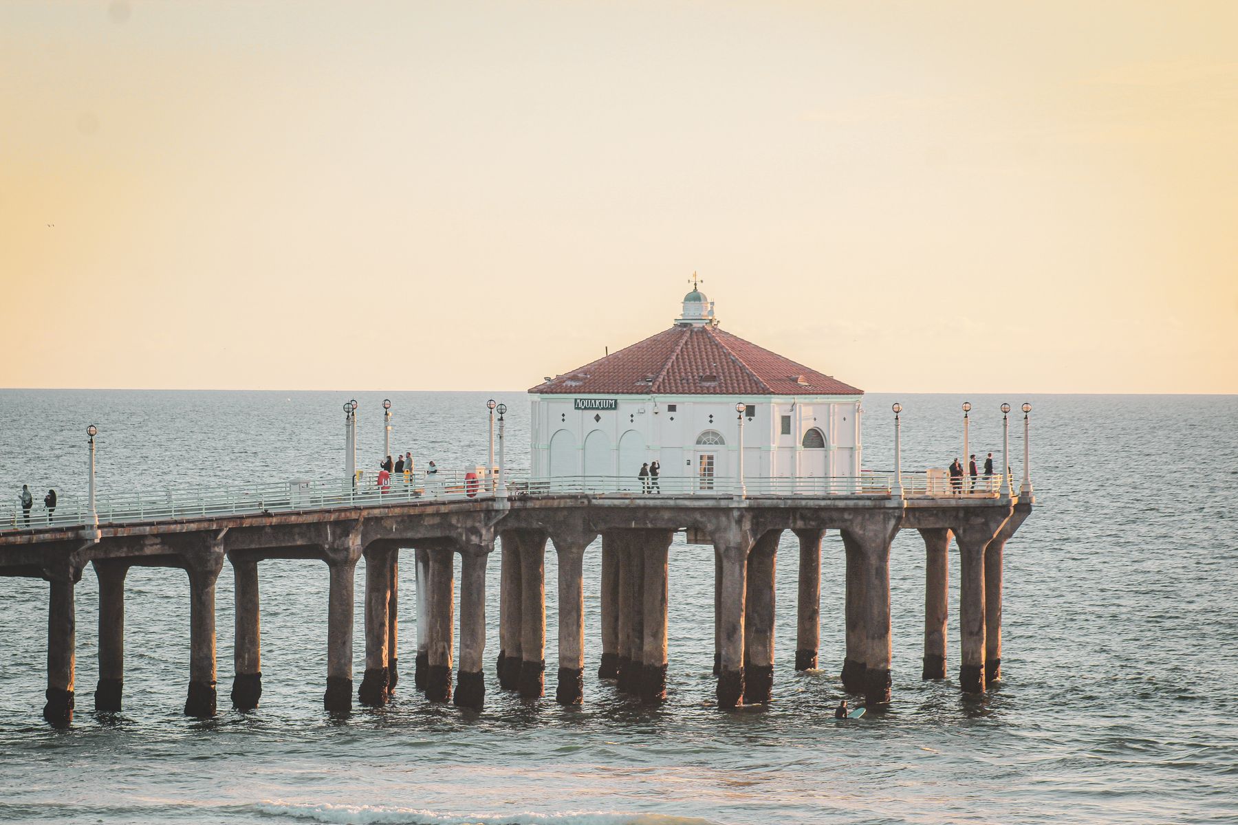 Manhattan Beach Pier at golden hour along the South Bay coast
